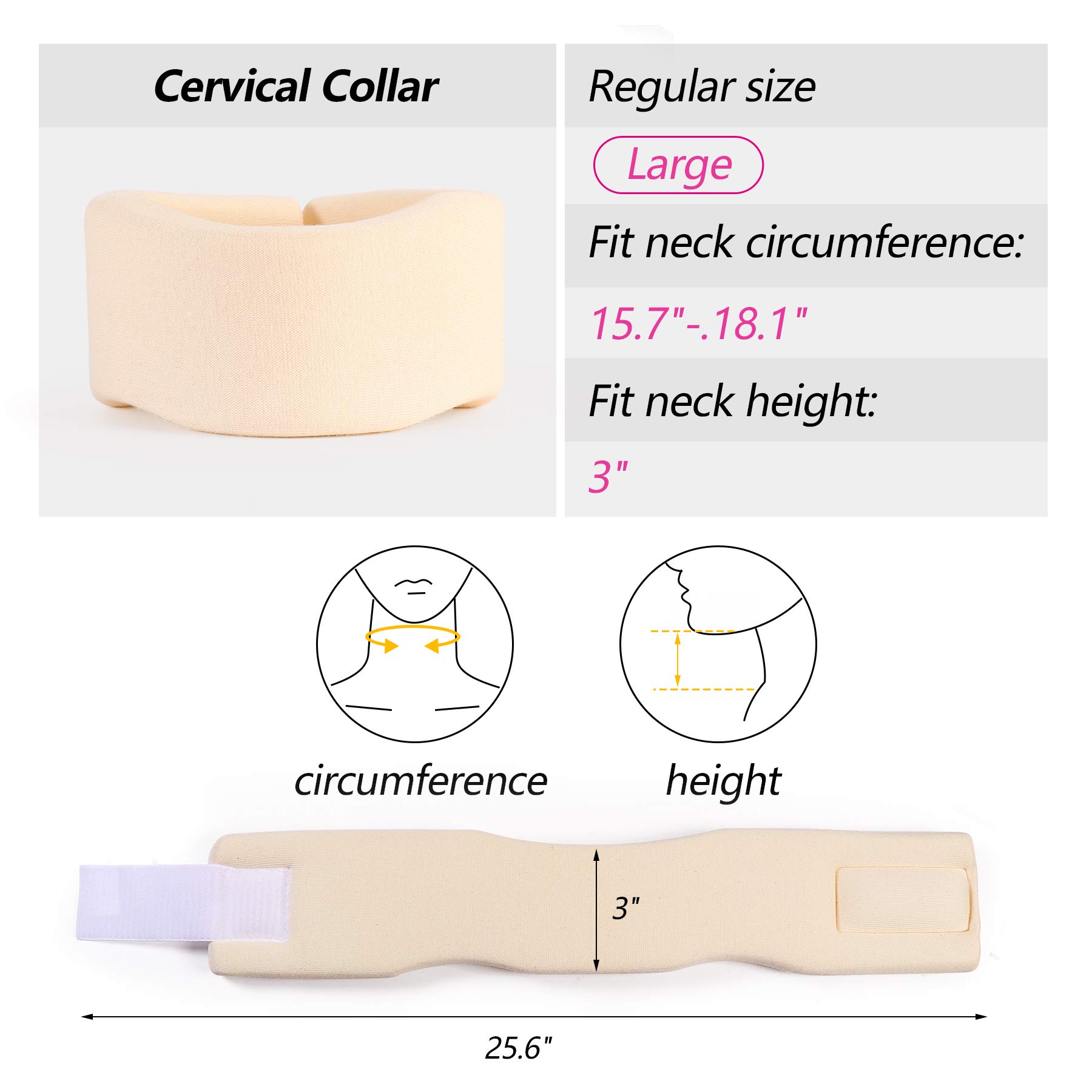 Soft Foam Neck Brace Universal Cervical Collar, Adjustable Support Brace for Sleeping - Relieves Pain and Spine Pressure, Neck Collar After Whiplash or Injury (3