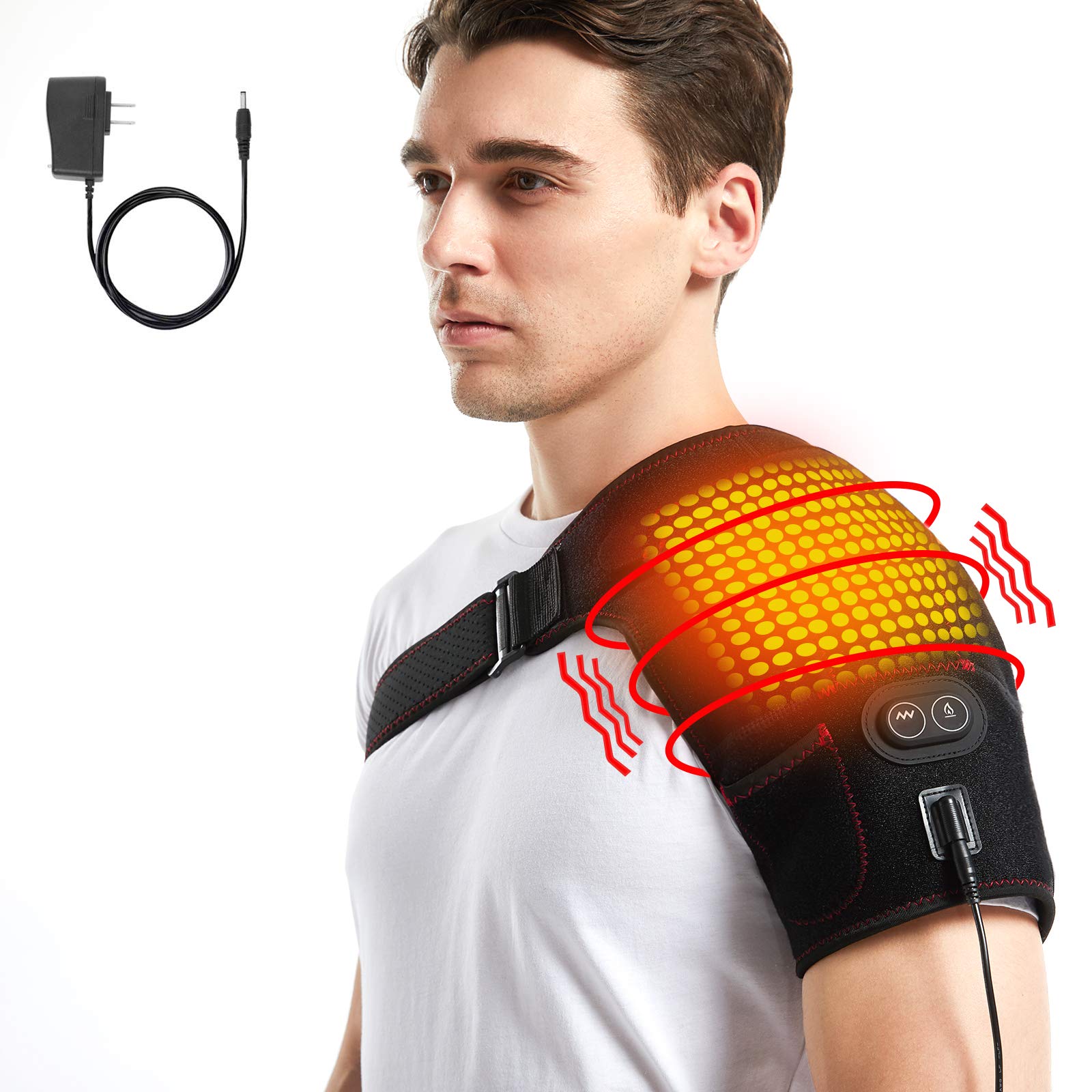 Heated Shoulder Wrap with Massage, Electric Shoulder Massager Heating Pad for Men Women Frozen Shoulder Pain Relief with AC Adapter