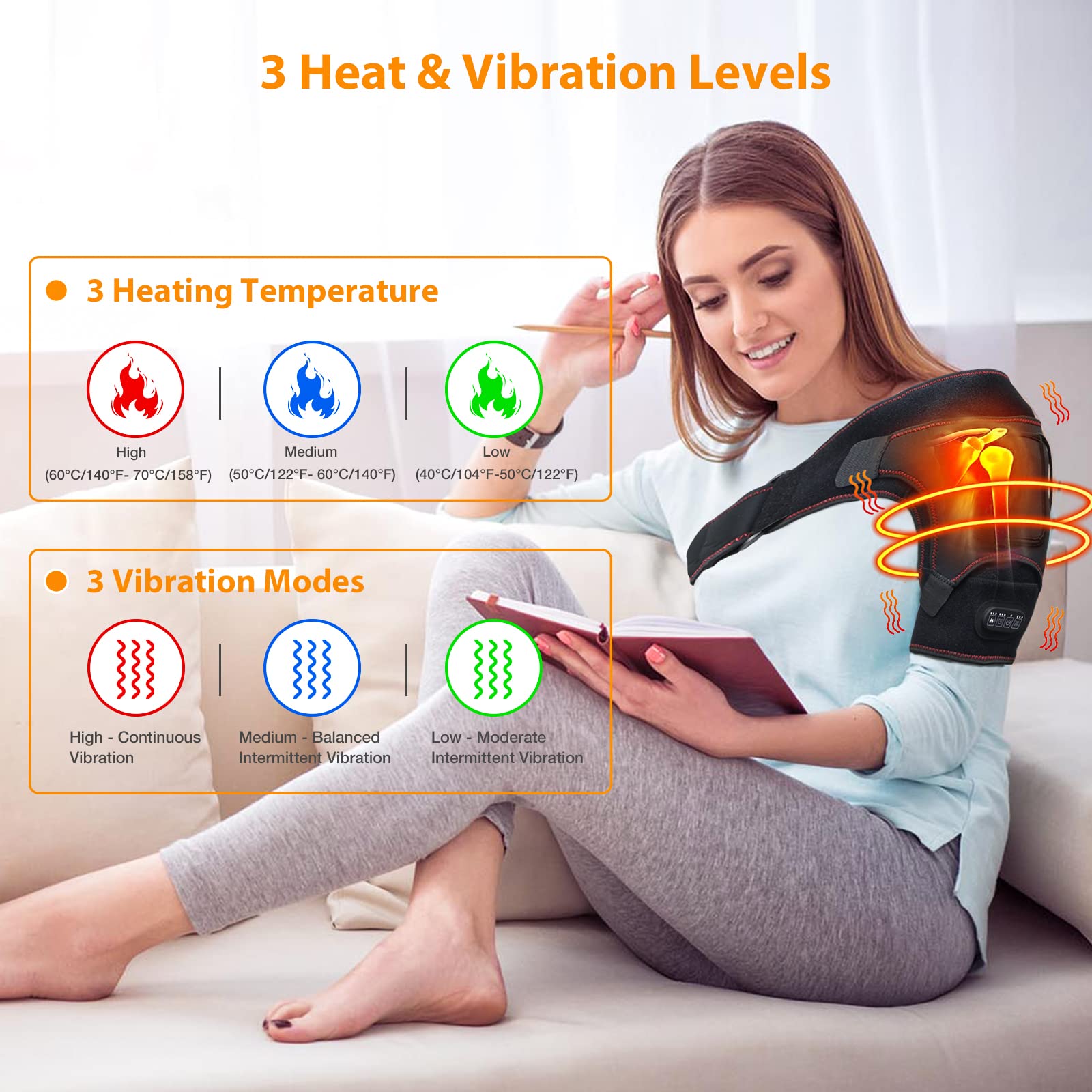 Heated Shoulder Wrap for Men Women, Upgrade Electric Heating Pad Massager with 3 Vibration and Heat Settings and Timer, Shoulder Braces for Rotator Cuff, Joint Capsule, Muscles Pain Relief