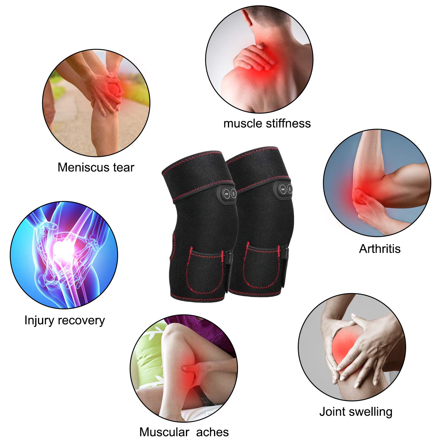 Heated Knee Brace Wrap, 3 Adjustable Heat and Vibration Knee Massager for Arthritis Knee Pain Relief Massaging Knee Pad with AC Adapter (No Battery)