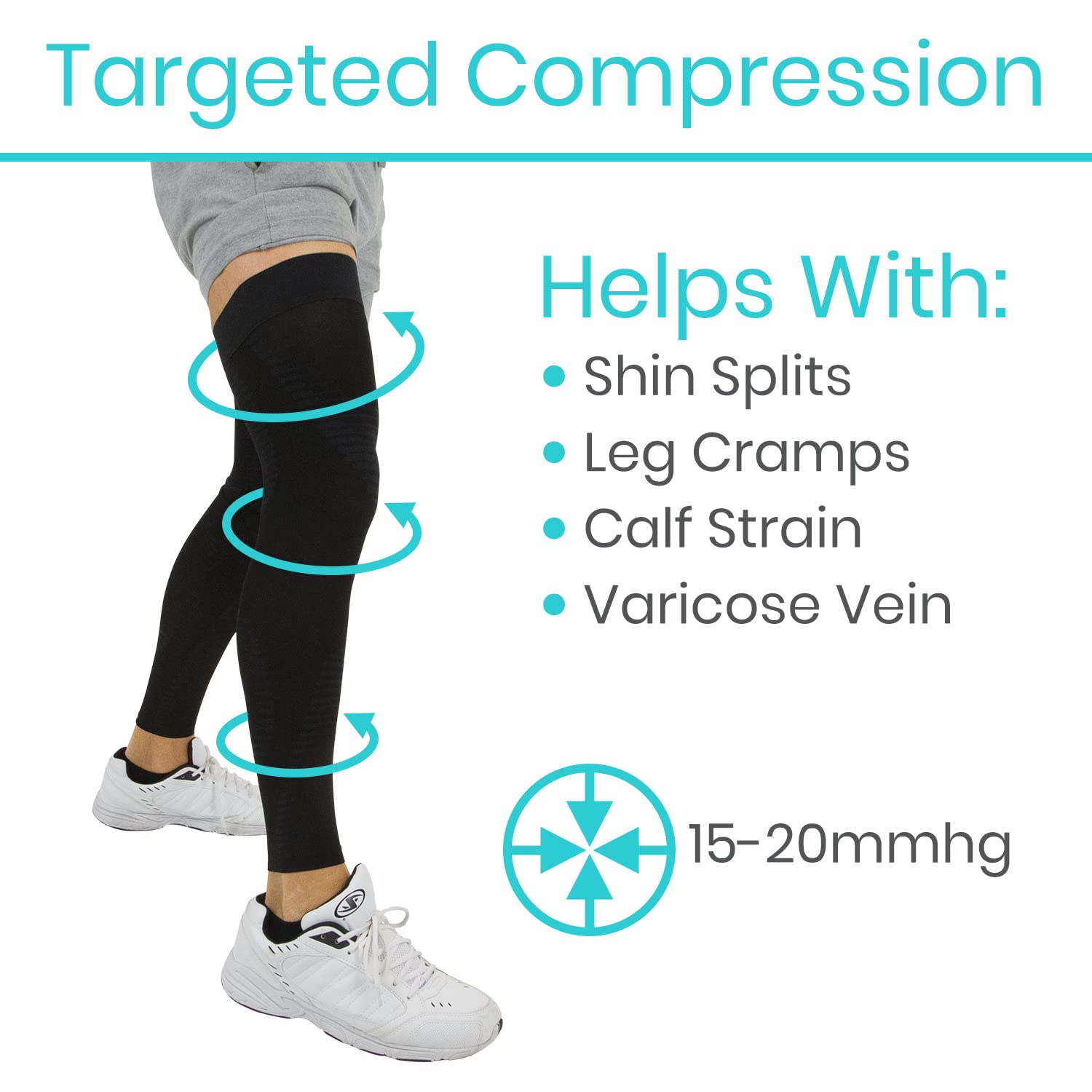 Full Leg Compression Sleeves for Men & Women (Pair) - Knee, Calf, & Thigh Support Brace Wrap for Basketball, Football, Wrestling - Footless Long Running Accessories for Shin Splints