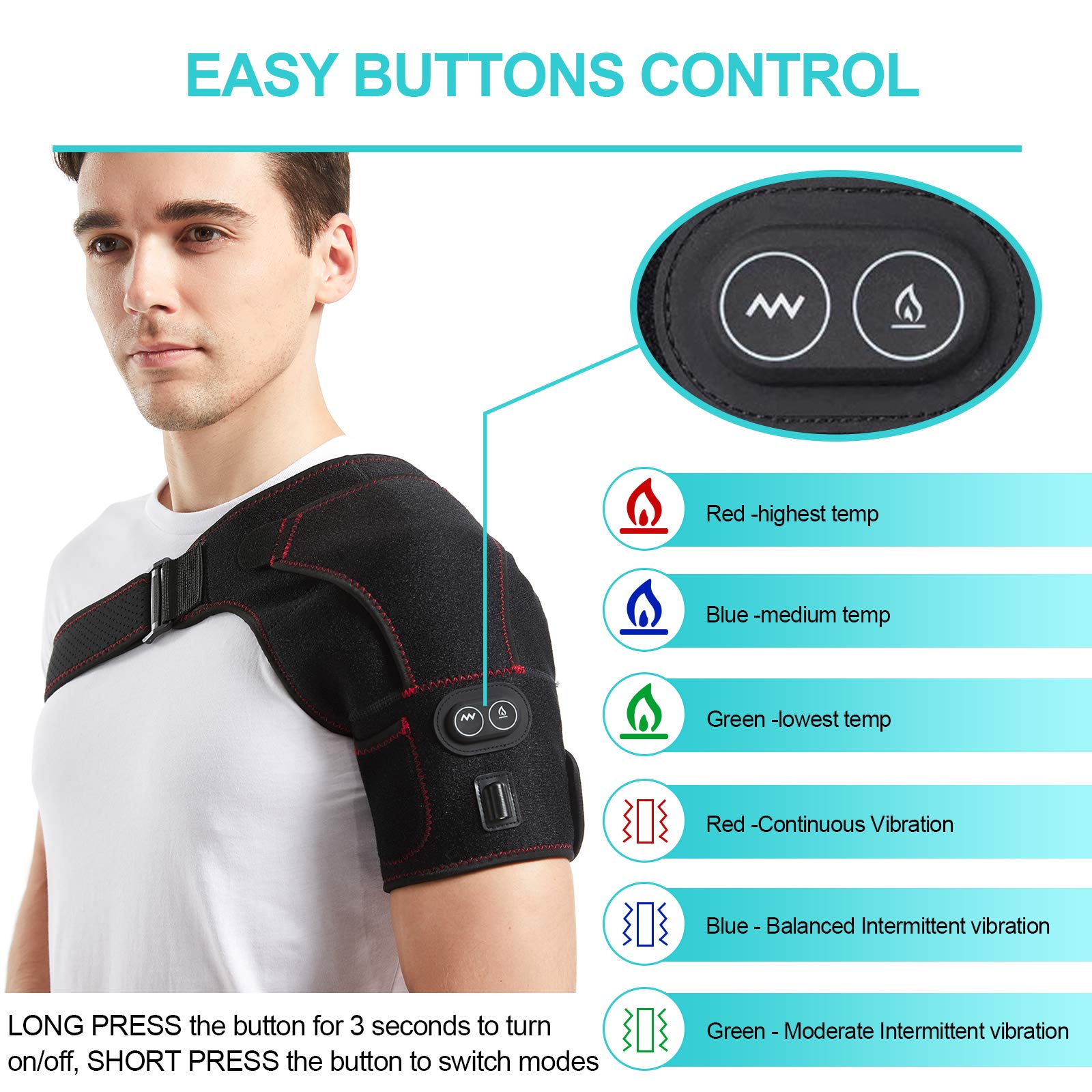 Heated Shoulder Wrap with Massage, Electric Shoulder Massager Heating Pad for Men Women Frozen Shoulder Pain Relief with AC Adapter