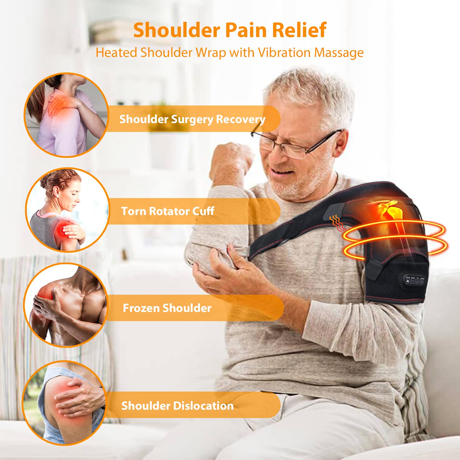 Heated Shoulder Wrap for Men Women, Upgrade Electric Heating Pad Massager with 3 Vibration and Heat Settings and Timer, Shoulder Braces for Rotator Cuff, Joint Capsule, Muscles Pain Relief