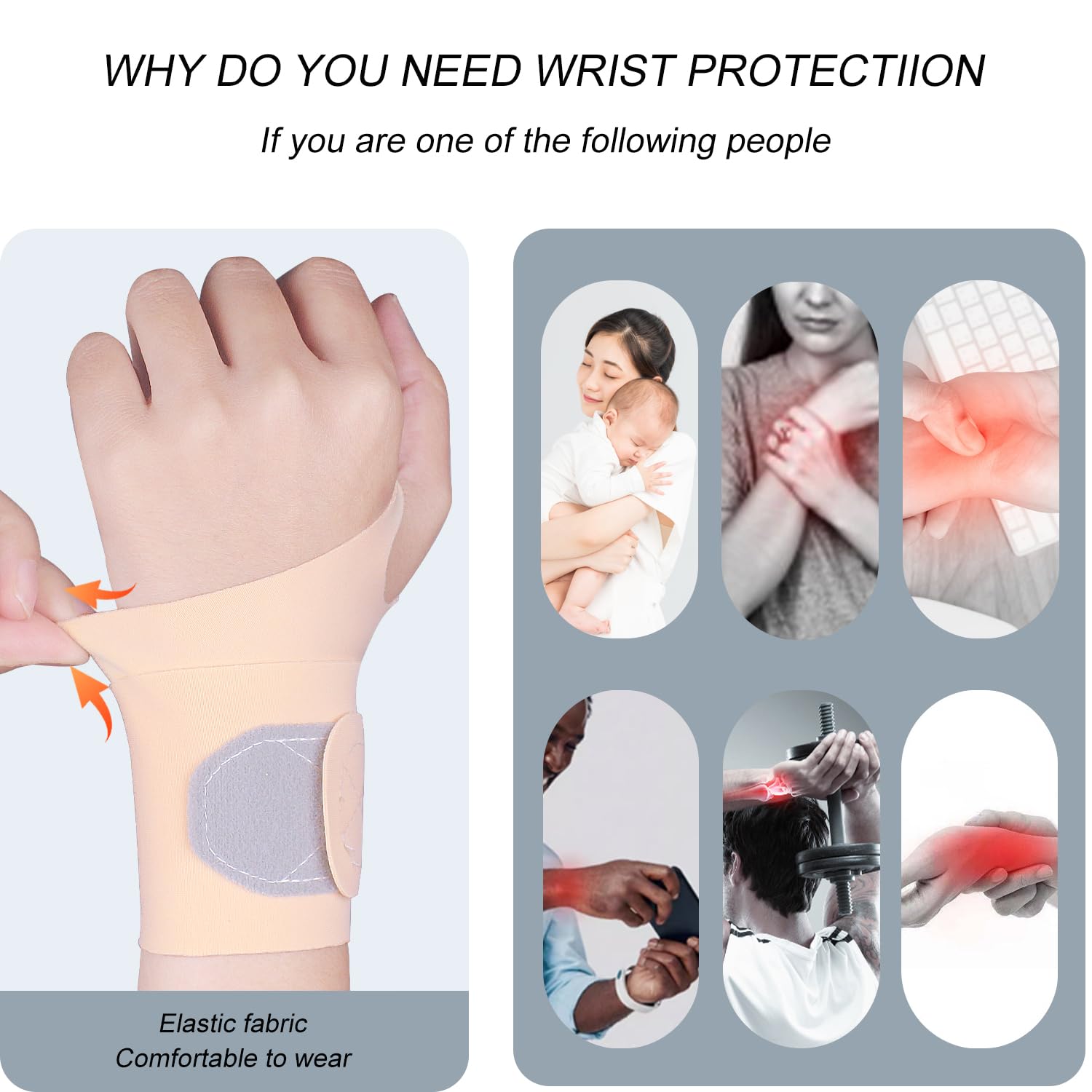 Thin Wrist Brace Support for Carpal Tunnel, Pain Relief, Arthritis, Tendonitis, Elastic Wrist Wraps Right and Left Hands - Compression and Support for Fitness