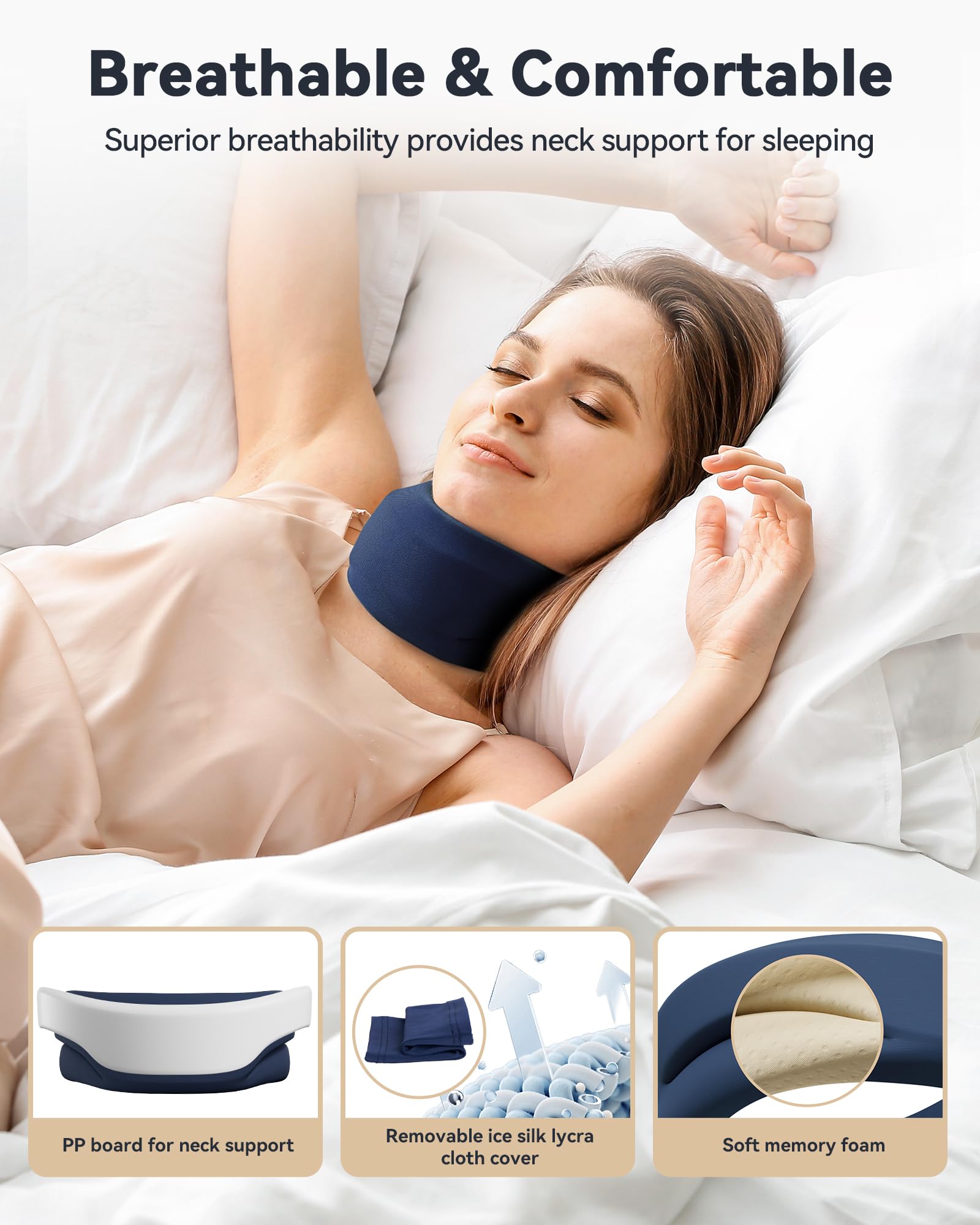 Neck Brace Cervical Collar - Neck Support Brace for Sleeping, Soft Foam Wraps Keep Vertebrae Stable and Aligned for Relief of Cervical Spine Pressure for Women & Men