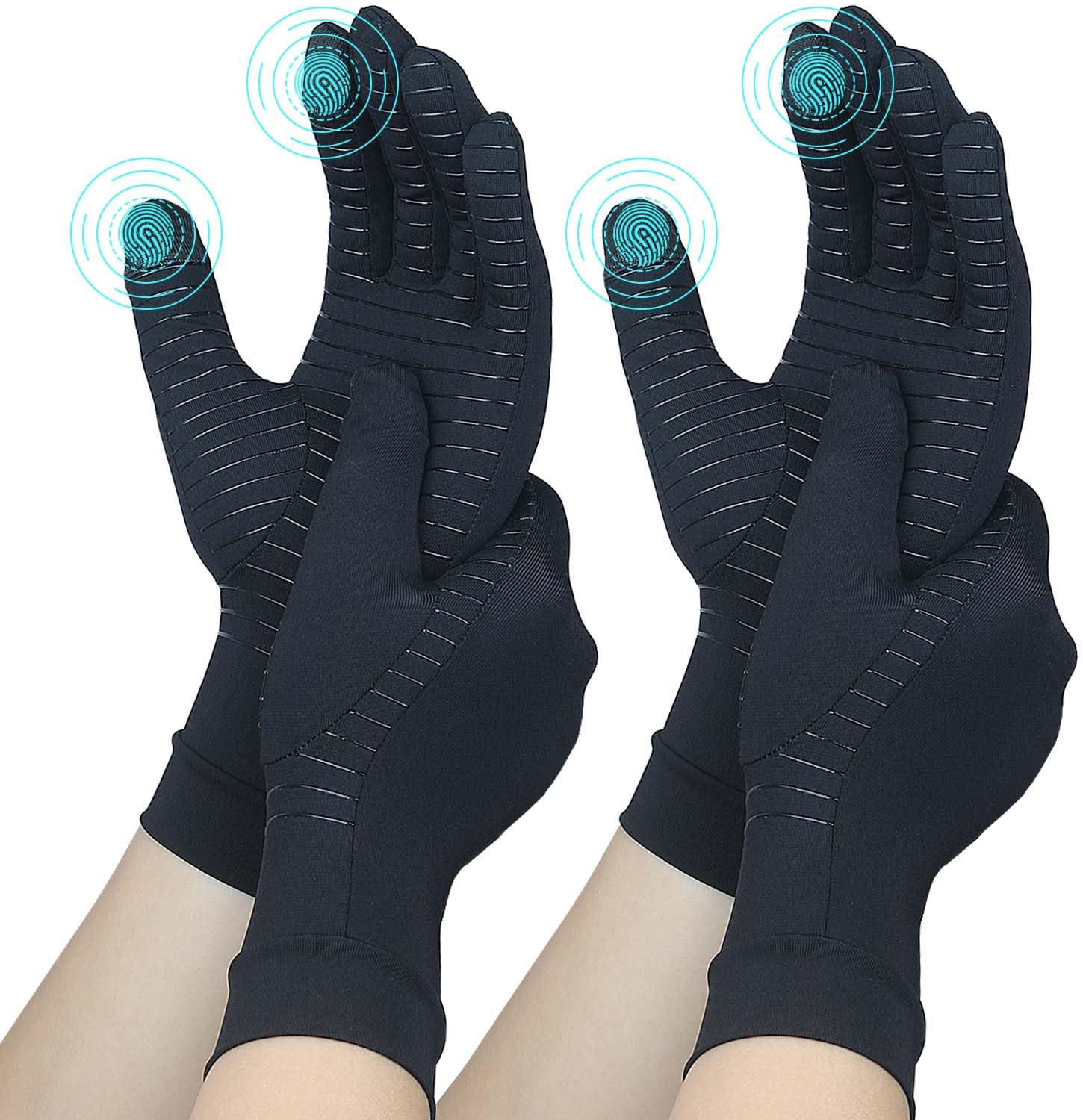 2 Pairs Full Finger Copper Arthritis Gloves with Touchscreen Tip, Compression Gloves for Women Men, Relief for Rheumatoid, Osteoarthritis, Carpal Tunnel, Hand Pain, Tendonitis, Computer Typing