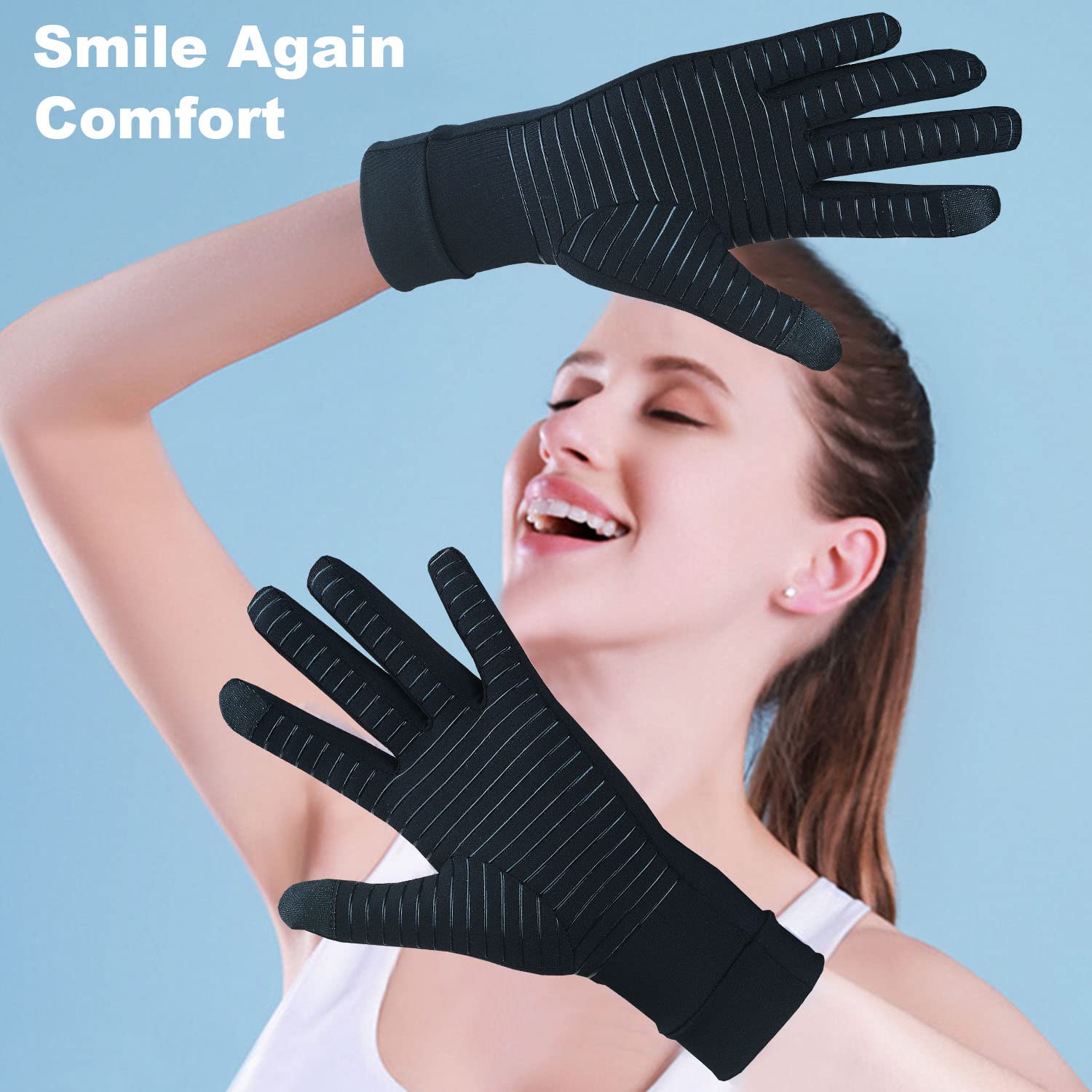 2 Pairs Full Finger Copper Arthritis Gloves with Touchscreen Tip, Compression Gloves for Women Men, Relief for Rheumatoid, Osteoarthritis, Carpal Tunnel, Hand Pain, Tendonitis, Computer Typing