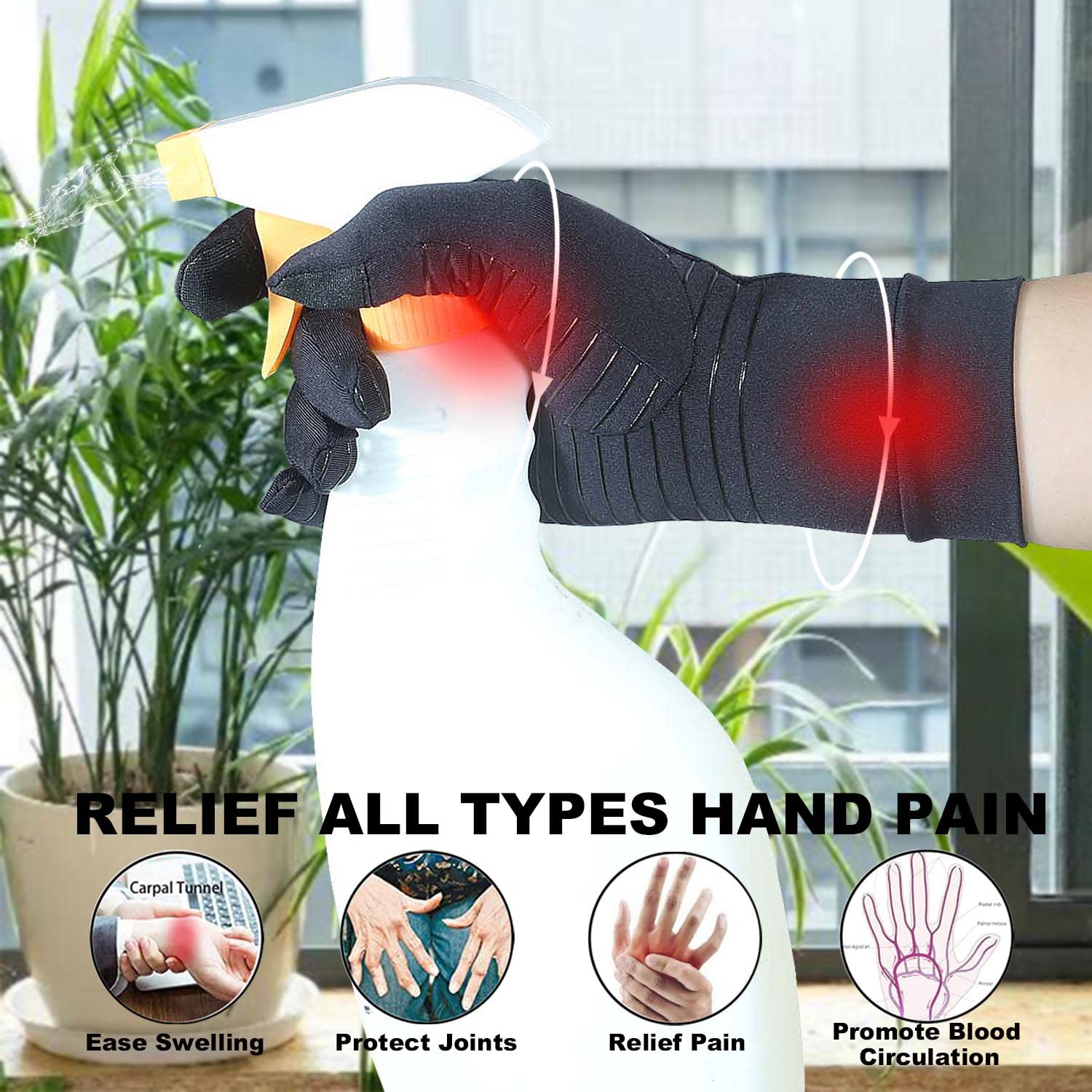 2 Pairs Full Finger Copper Arthritis Gloves with Touchscreen Tip, Compression Gloves for Women Men, Relief for Rheumatoid, Osteoarthritis, Carpal Tunnel, Hand Pain, Tendonitis, Computer Typing