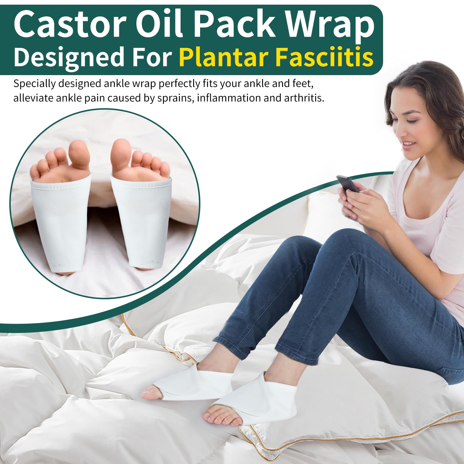 Castor Oil Pack Wrap for Ankle 2pcs, Adjustable Ankle Wrap for Plantar Fasciitis Relief, Reusable Plantar Fasciitis Brace Castor Oil Compress for Women & Men Ankle Support